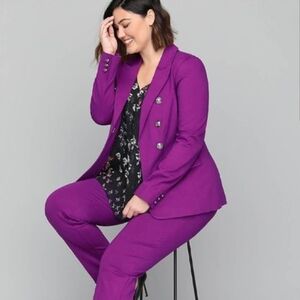 Lane Bryant The Bryant Blazer Womens Size 16 Purple Gold Military Ponte Knit